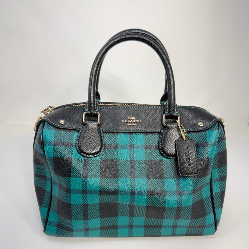 Coach Teal and Black Checkered Satchel